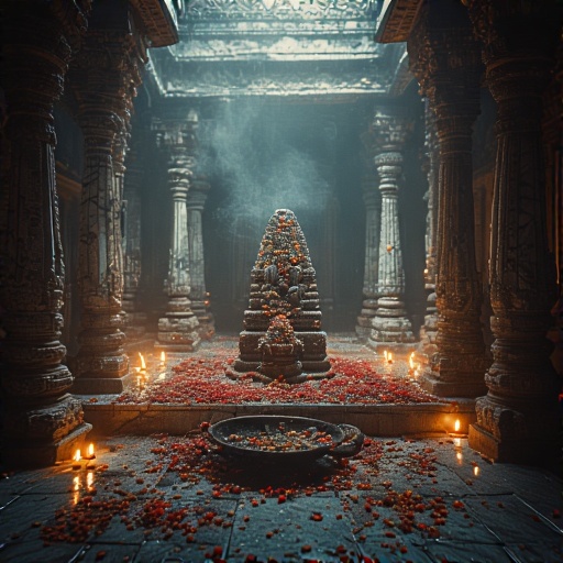 Sacred Lingam Oil Lamps Worship